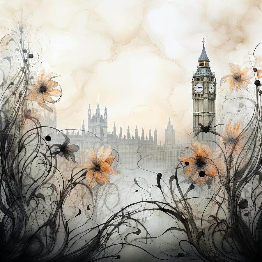 London landmark in florer field Digital Art by Karen Foley