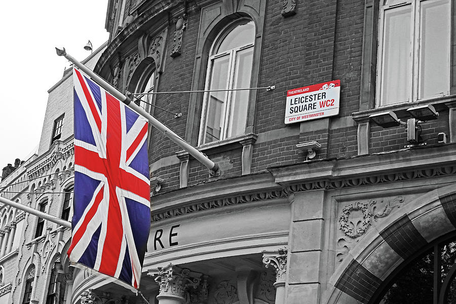 London Leicester Square Sign London UK England Black and White Selective Color Photograph by Toby McGuire