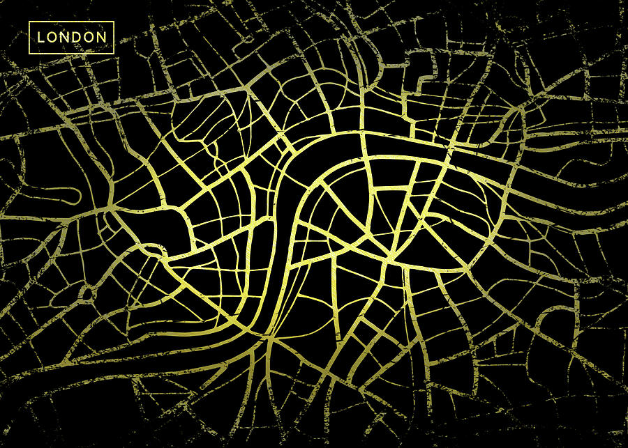 London Map in Gold and Black Digital Art by Sambel Pedes