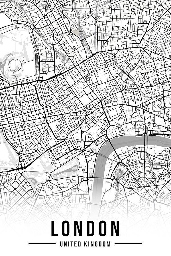 London Map United Kingdom Black and White Aesthetic Minimalistic ...