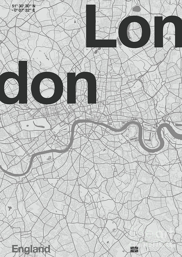London Minimal Map  Mixed Media by Florent Bodart