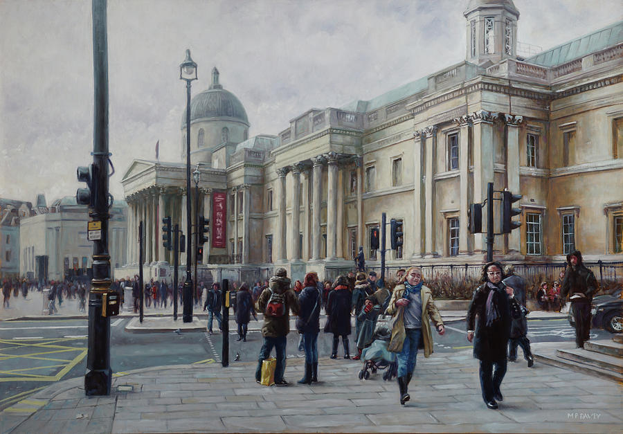 London Painting - London National Gallery in the winter by Martin Davey