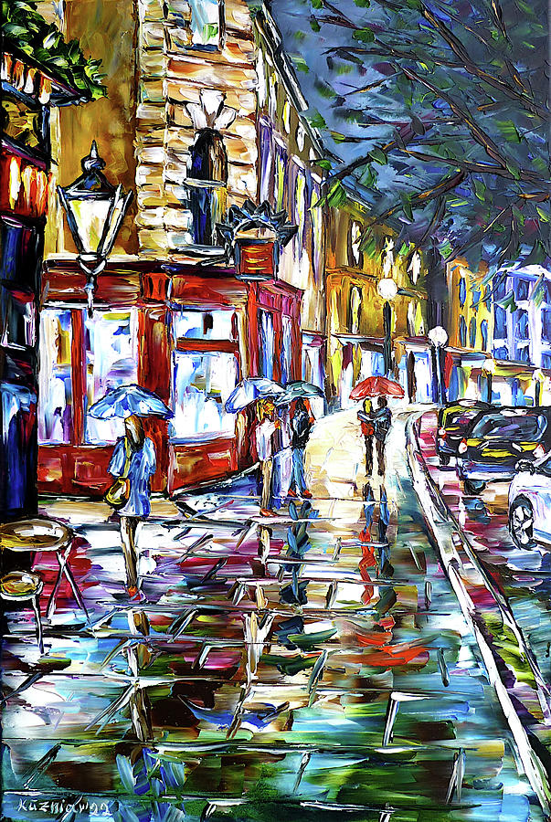 London, Night Rain Painting by Mirek Kuzniar