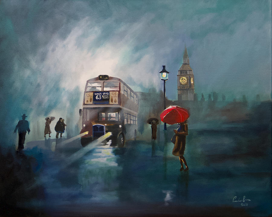Tower Bridge London A girl With an Umbrella Rain Photo Print On Framed Canvas 