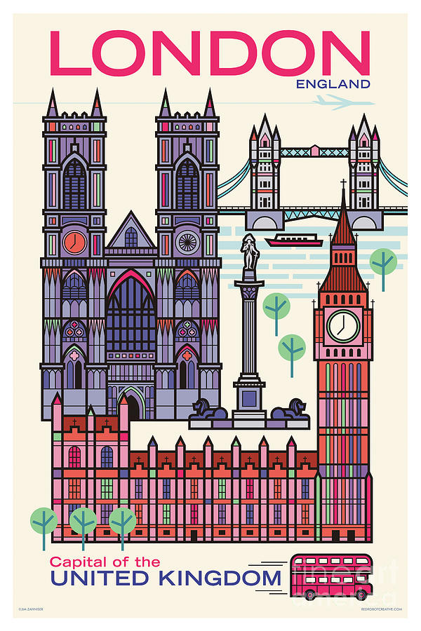 London Digital Art - London Poster - Retro Travel  by Jim Zahniser