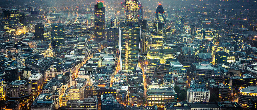 London skyline aerial view on night Photograph by Franckreporter