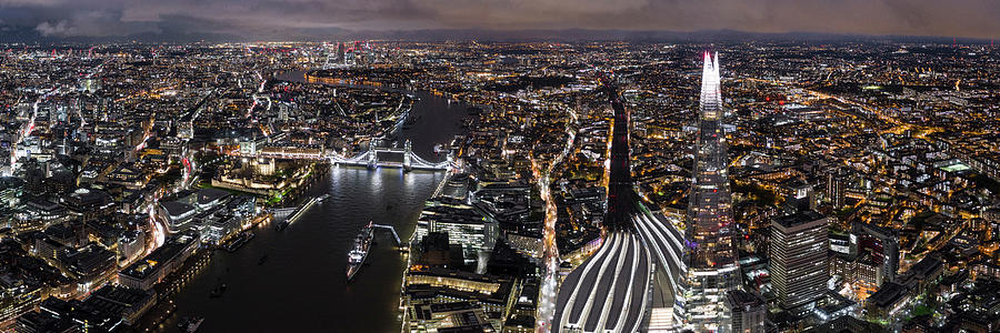 London Skyline at Night Aerial Photograph by Sonny Ryse