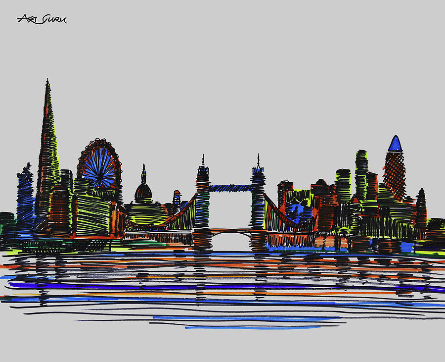 London Skyline By ArtGuru 0445, 28 x 22, Ink On Paper Drawing by