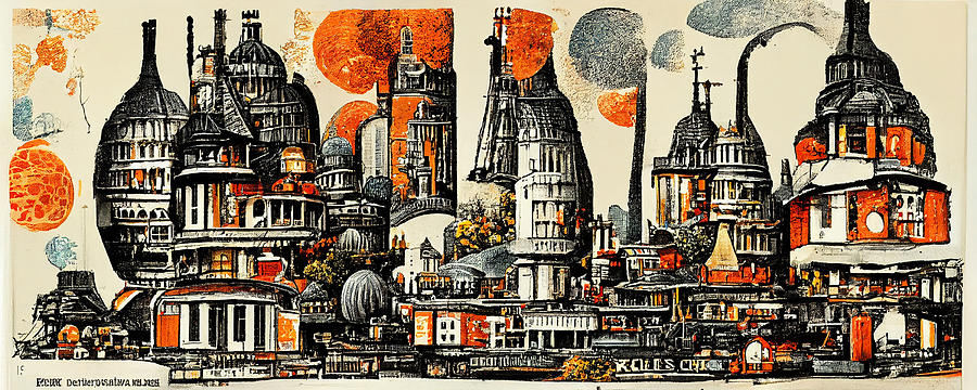 London  Skyline  In  The  Style  Of  Charles  Wysocki    93645563a7bdb  5c3e  64592b  B7e5  6455636a Painting