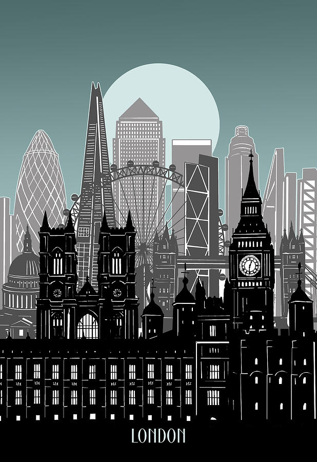 London Skyline Minimal Digital Art by Bekim M