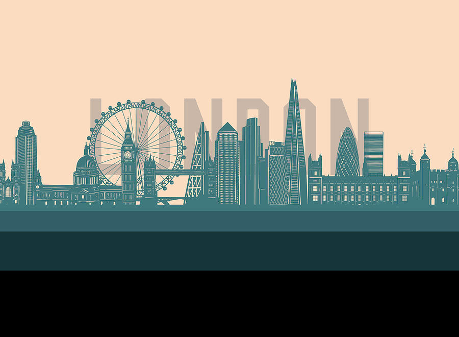 London Skyline Retro Green Digital Art