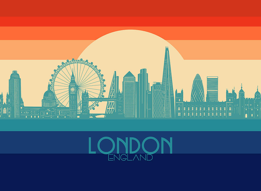 London Skyline Retro Rainbow Digital Art