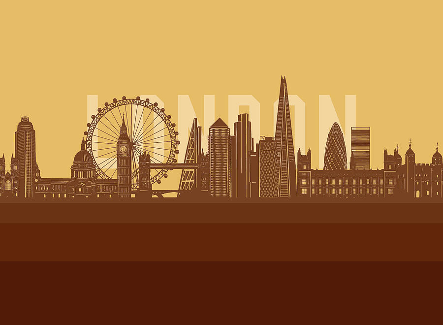 London Skyline Retro Yellow Digital Art
