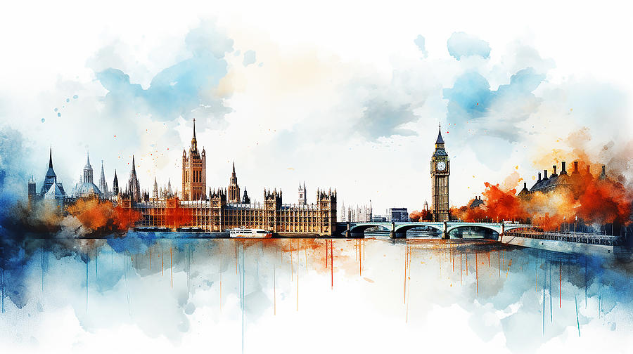 London Skyline Watercolour #01 Mixed Media