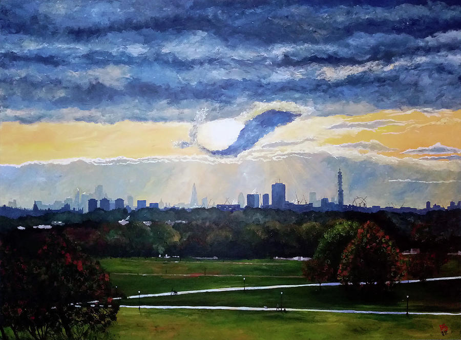  London the sunrise and the dolphin cloud from Primrose Hill, UK Painting by Francisco Gutierrez