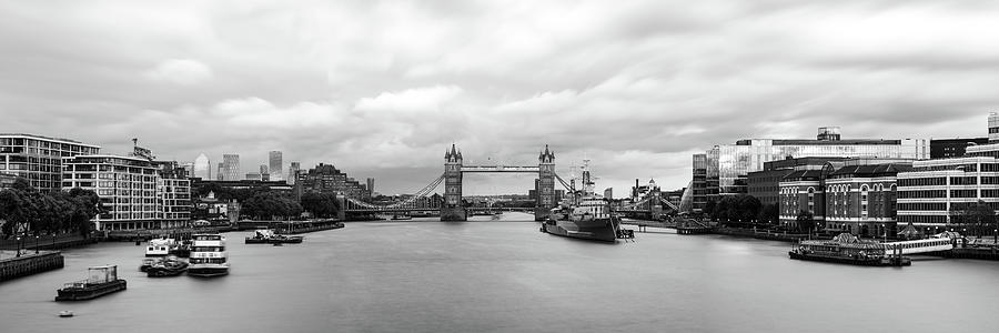 London Tower Bridge and the Thames River Black and white Photograph by Sonny Ryse