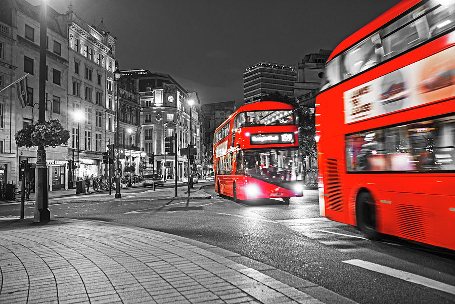 London UK Trafalgar Square United Kingdom Selective Color Red Photograph by Toby McGuire