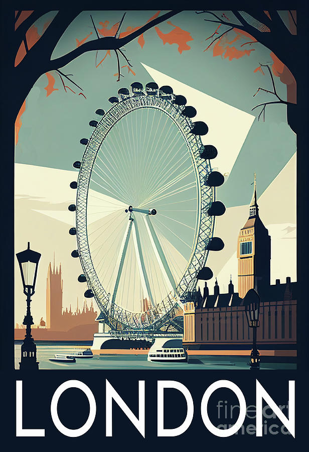 London Digital Art - London Vintage Travel and Tourism Poster by Lauras Creations