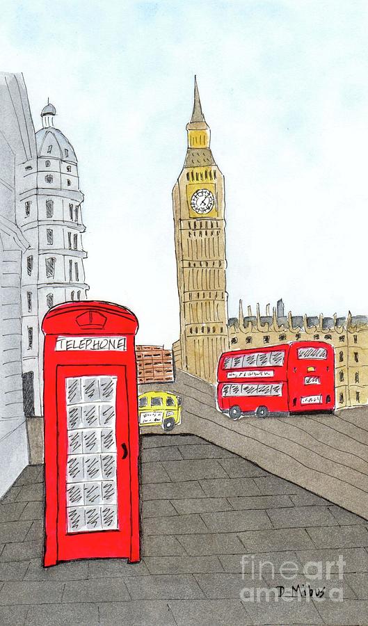 Londons Red Phone Booth and Bus Painting by Donna Mibus