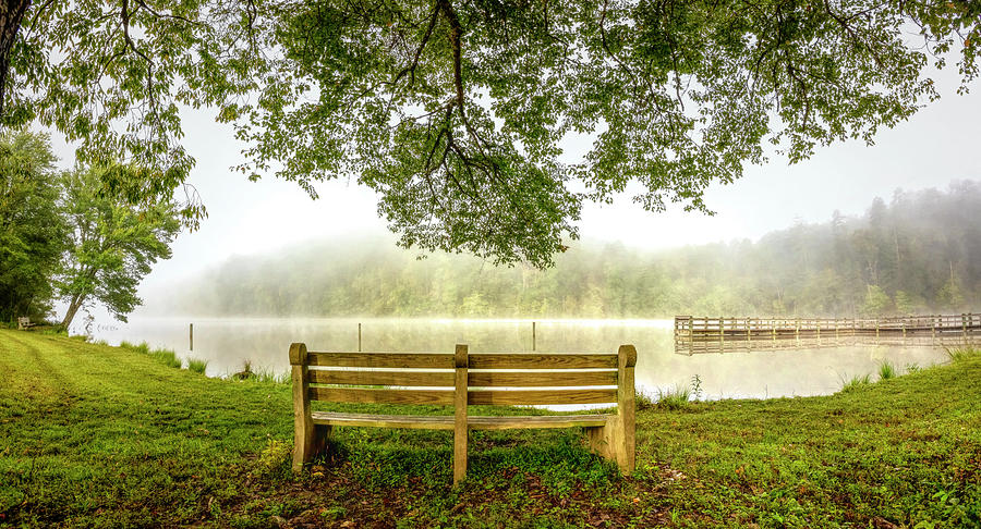 Lone Bench at the Lake Photograph by Debra and Dave Vanderlaan