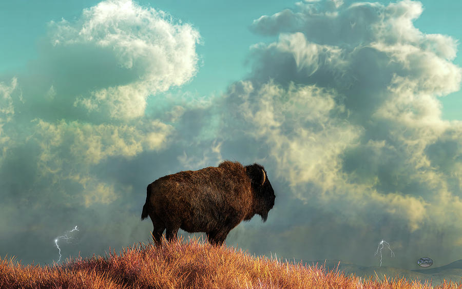 Lone Bison and Approaching Storm Digital Art by Daniel Eskridge