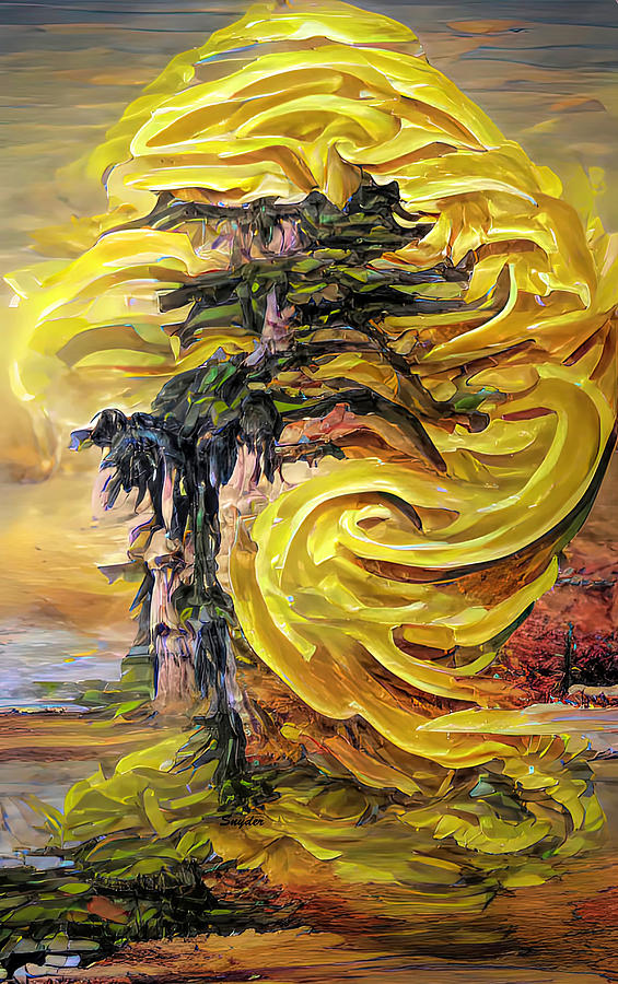 Lone Cypress Blazing Sun AI Digital Art by Floyd Snyder