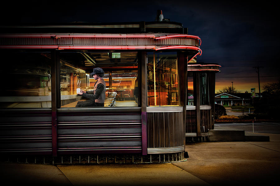 Lone Diner After Dark Photograph