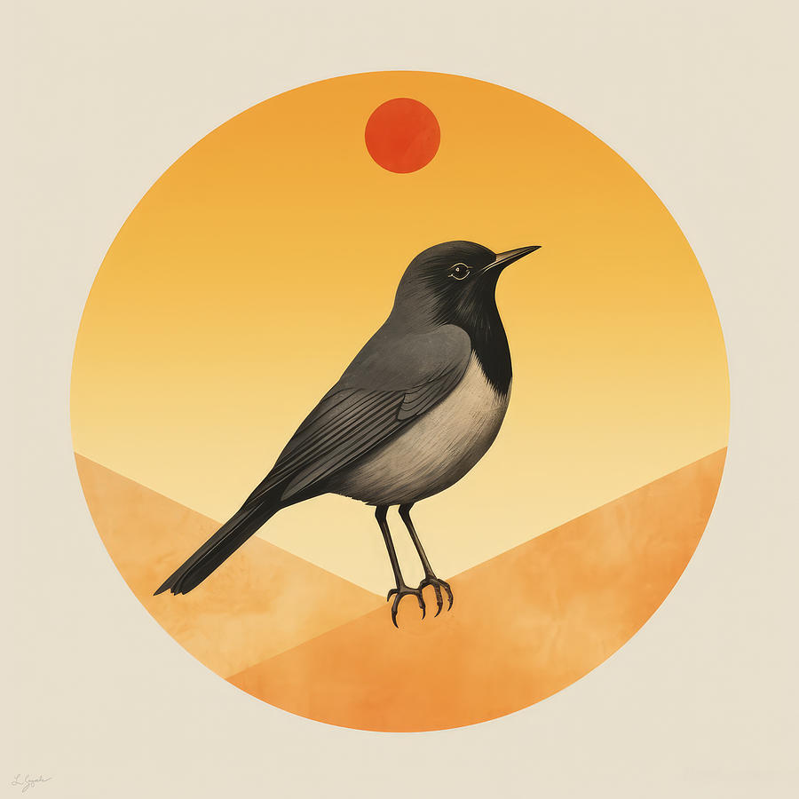 Robin Painting - Lone Ponderings - Songbirds Modern Art by Lourry Legarde