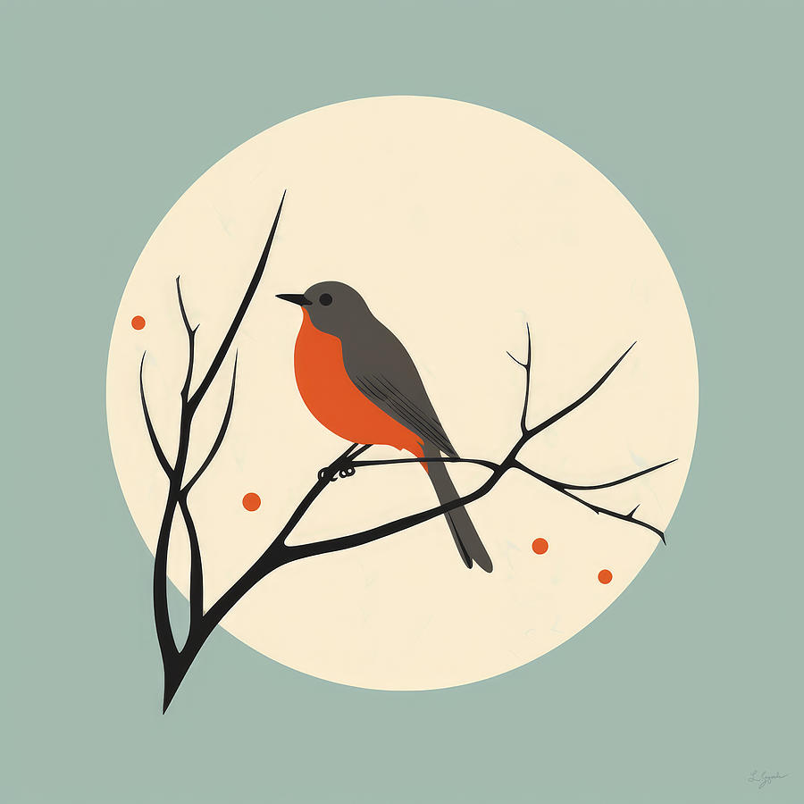 Lone Robin Art Painting by Lourry Legarde