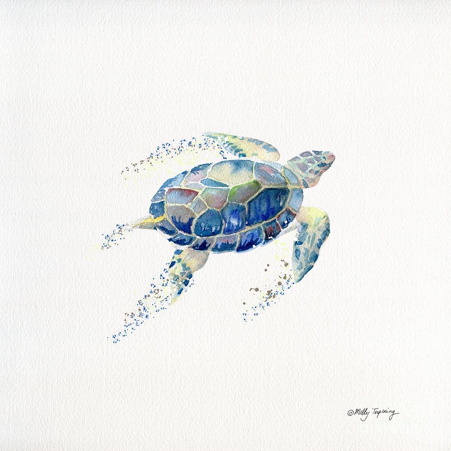 Lone Sea Turtle Watercolor Painting by Melly Terpening