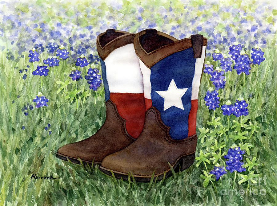Lone Star Boots In Bluebonnets Painting