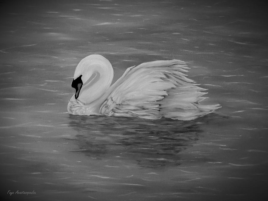 Swan Drawing - Lone Swan by Faye Anastasopoulou