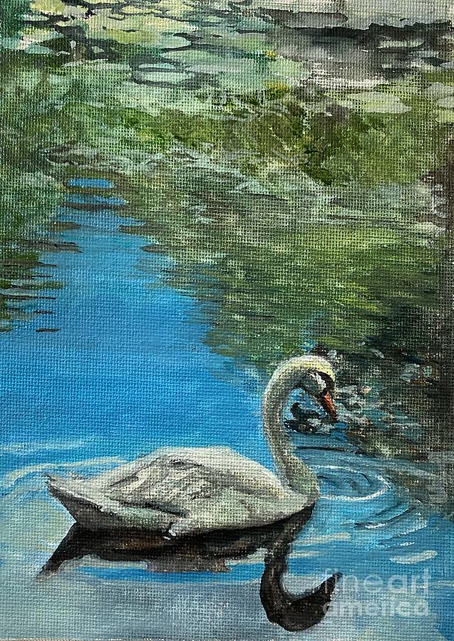 Lone Swan Painting by Jamie Derr