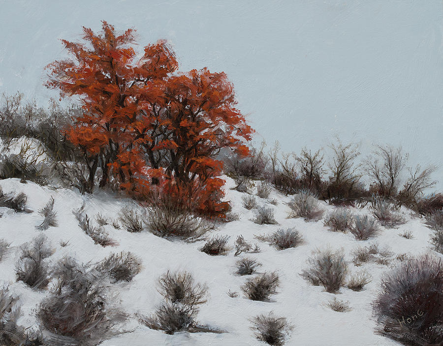 Lone tree with snow Painting by Hone Williams