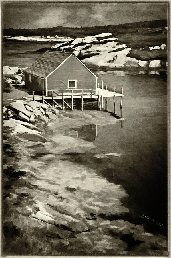 Lone Wharf - BW Painting by Jeffrey Kolker