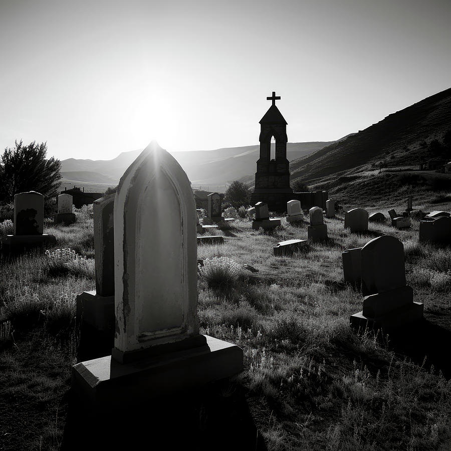 Black And White Digital Art - Lonely Abandoned Mountain Cemetery by YoPedro
