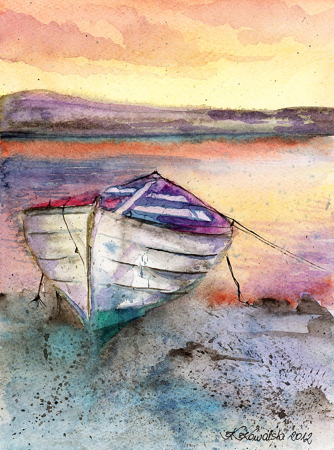 Lonely Boat Painting by Espero Art