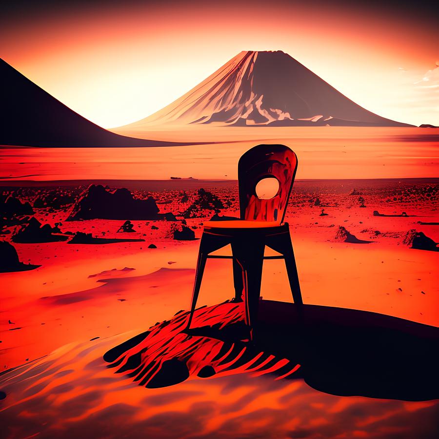 Lonely Chair At Volcano, Generative Ai Illustration Digital Art