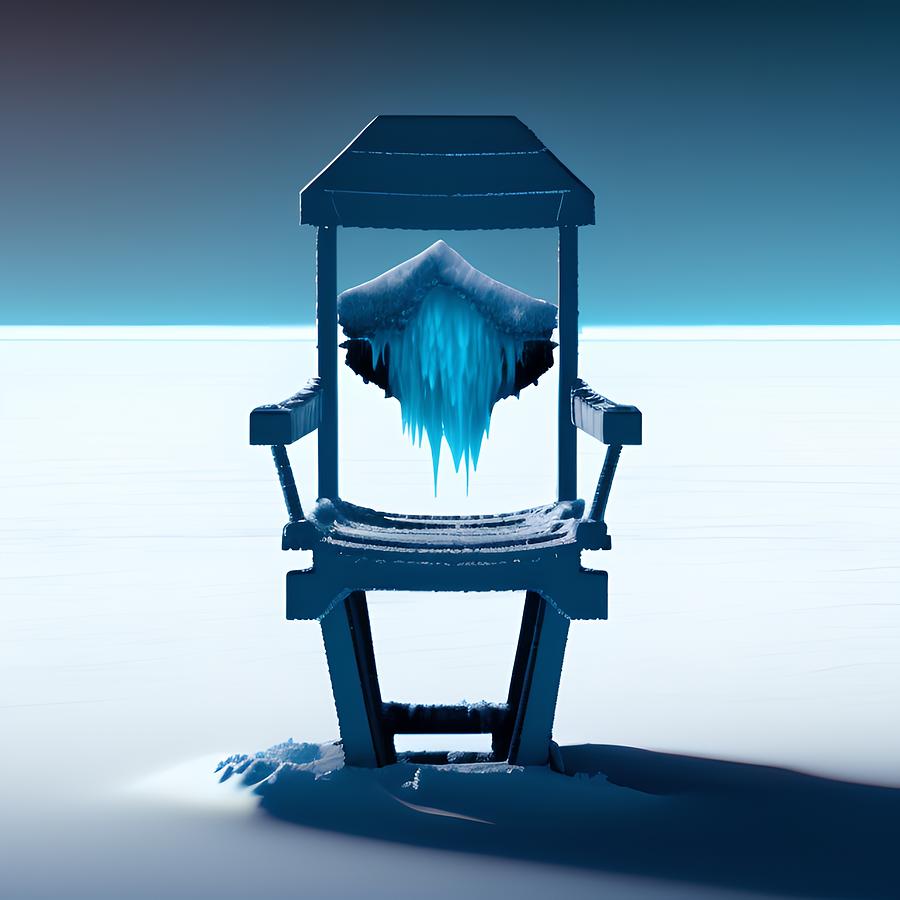 Lonely Chair On Ice, Generative Ai Illustration Digital Art