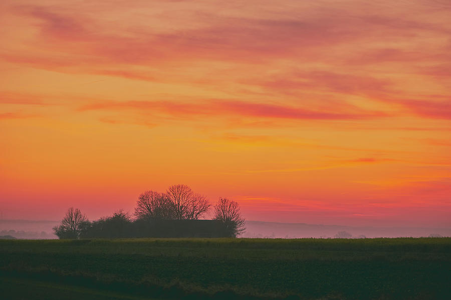 Lonely farm at dusk under a dark orange sky Photograph by Tomasz Toroj ...