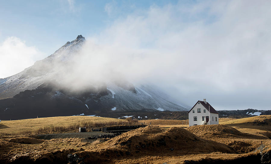 Lonely house and mountain Peak, Iceland Photograph by Michalakis Ppalis