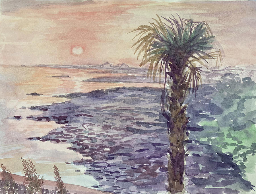 Lonely Palm at Sunrise Painting by Alla Parsons