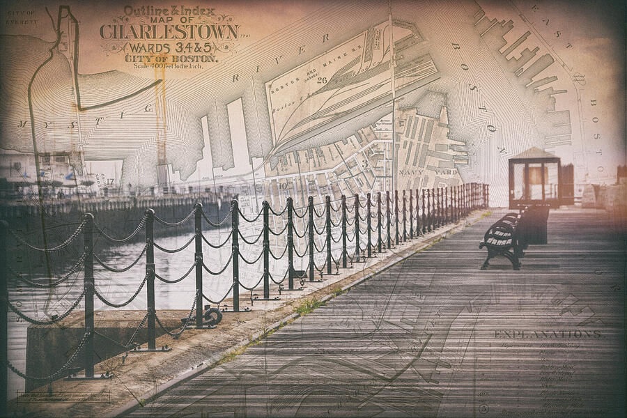 Lonely Pier Boston Massachusetts With Vintage Map  Photograph by Carol Japp