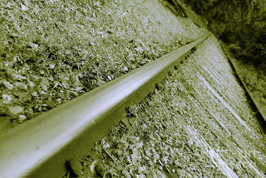 Lonely Rail in Sepia Train Track Industrial / Rural Landscape Photograph Photograph by PIPA Fine Art - Simply Solid