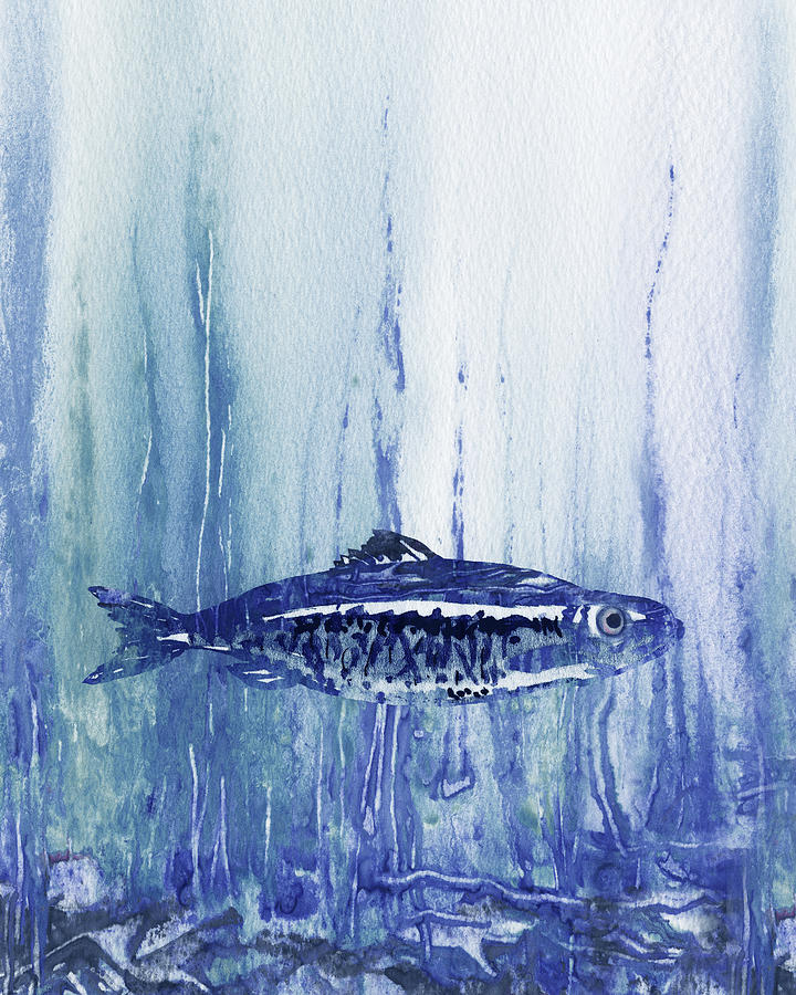 Lonely Swimmer Under The Sea Painting by Irina Sztukowski