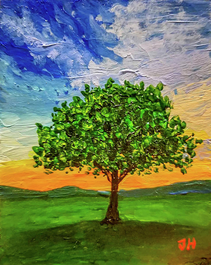 Lonely Tree Sunset Painting by Jean Haynes