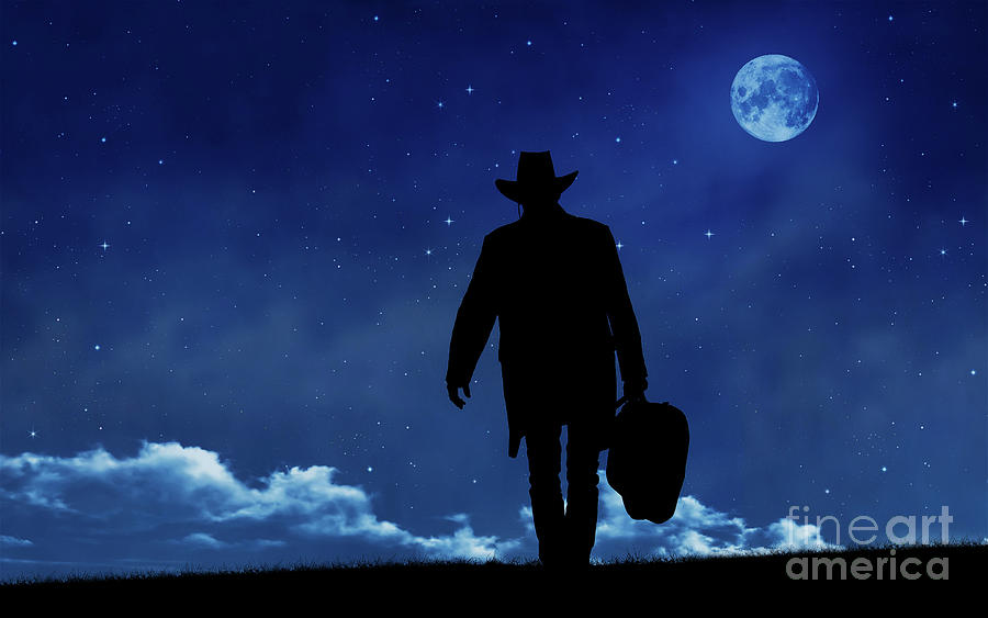 Lonesome Cowboy under the Moon Photograph by Nina Stavlund