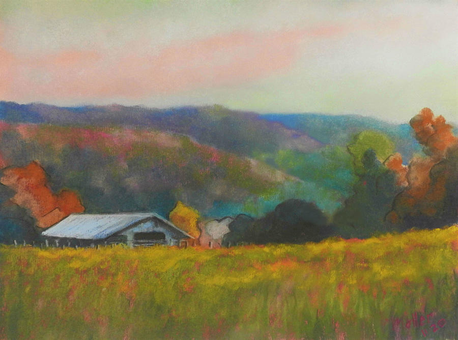 Long Barn in the Meadow Pastel by Marcus Moller