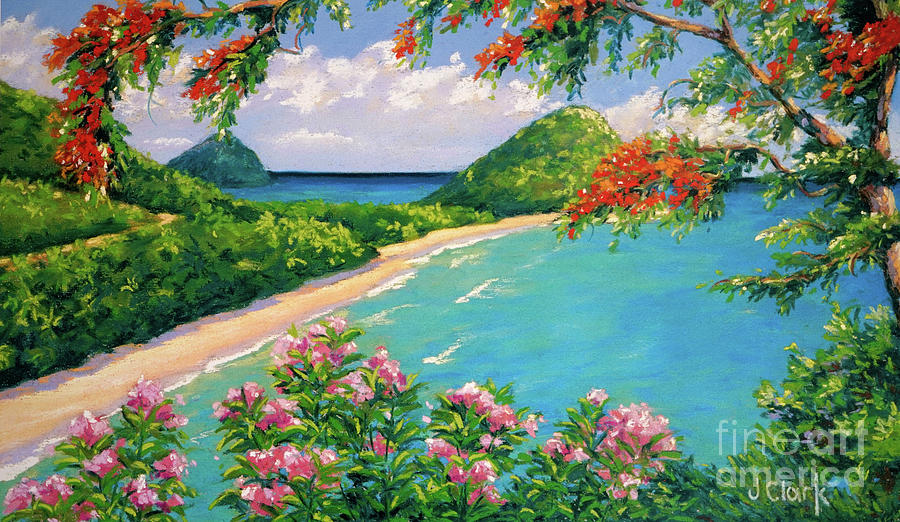 Beach Painting - Long Bay Tortola   9x15 by John Clark
