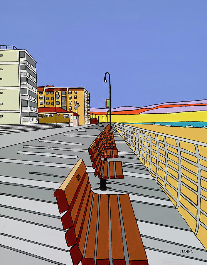 Long Beach Boardwalk Sunrise Painting by Mike Stanko